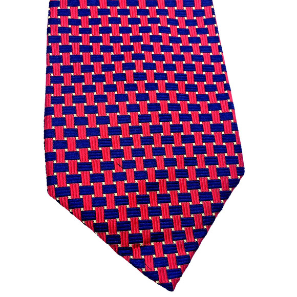 Joseph A. Banks Signature Collection TIe Necktie All Silk Red Navy Blue Career - Picture 1 of 7